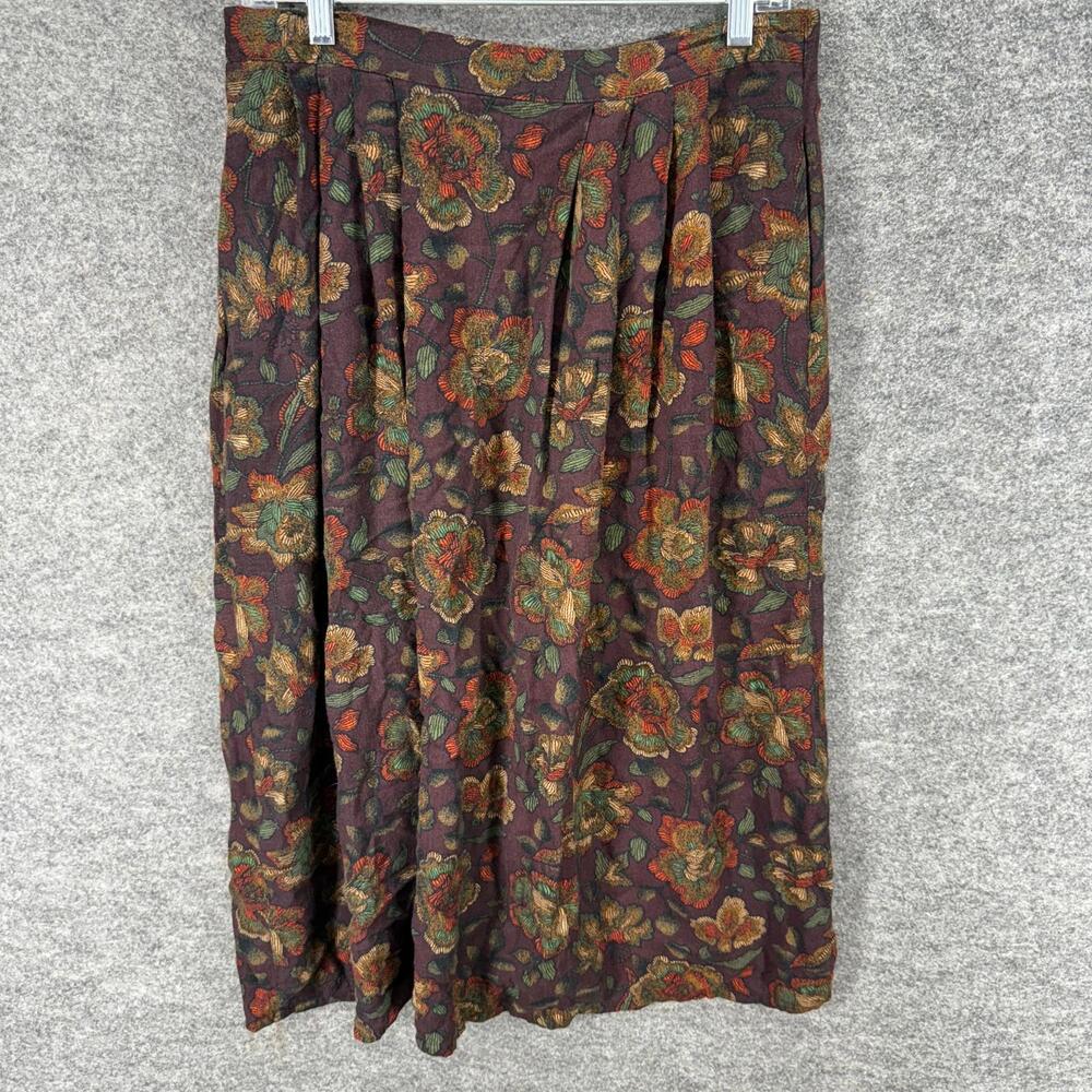 Sag Harbor Skirt Women 8 Brown Floral A-Line Midi Mid Rise Elastic Waist Rayon